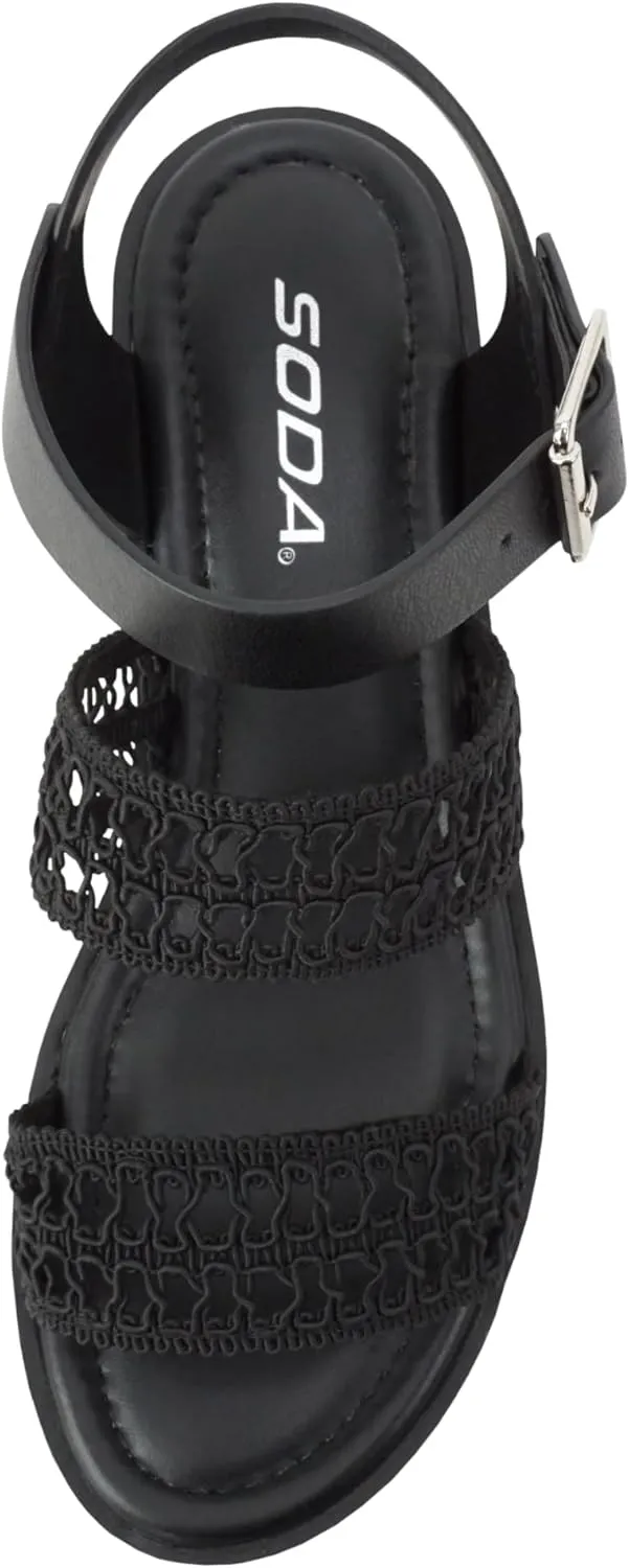 Soda ACCOUNT ~ Women Open Toe Two Bands Lug sole Fashion Block Heel Sandals with Adjustable Ankle Strap