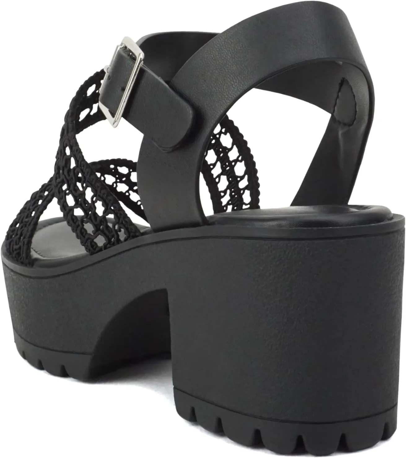Soda ACCOUNT ~ Women Open Toe Two Bands Lug sole Fashion Block Heel Sandals with Adjustable Ankle Strap