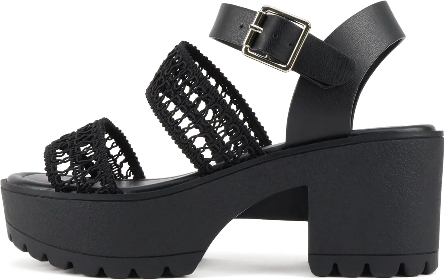 Soda ACCOUNT ~ Women Open Toe Two Bands Lug sole Fashion Block Heel Sandals with Adjustable Ankle Strap
