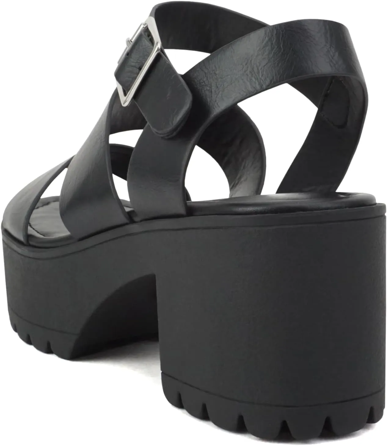 Soda ACCOUNT ~ Women Open Toe Two Bands Lug sole Fashion Block Heel Sandals with Adjustable Ankle Strap