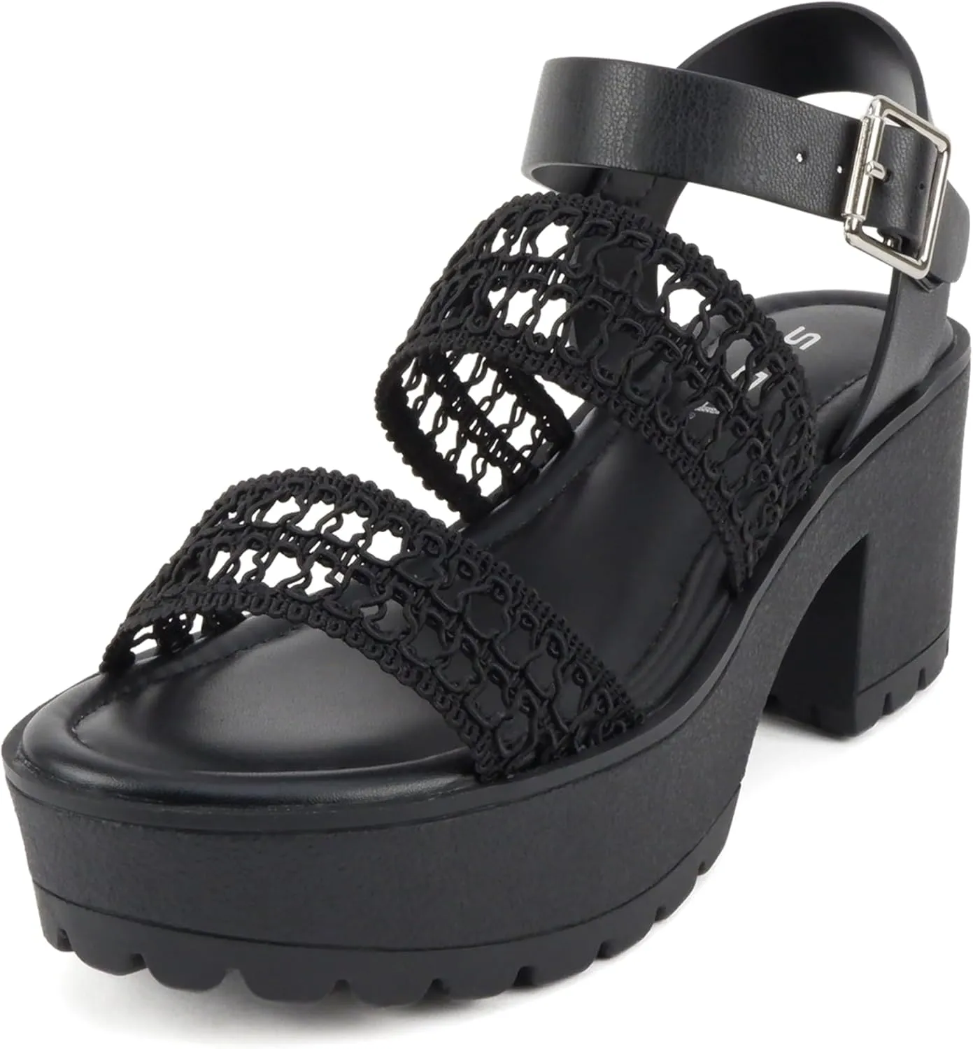 Soda ACCOUNT ~ Women Open Toe Two Bands Lug sole Fashion Block Heel Sandals with Adjustable Ankle Strap
