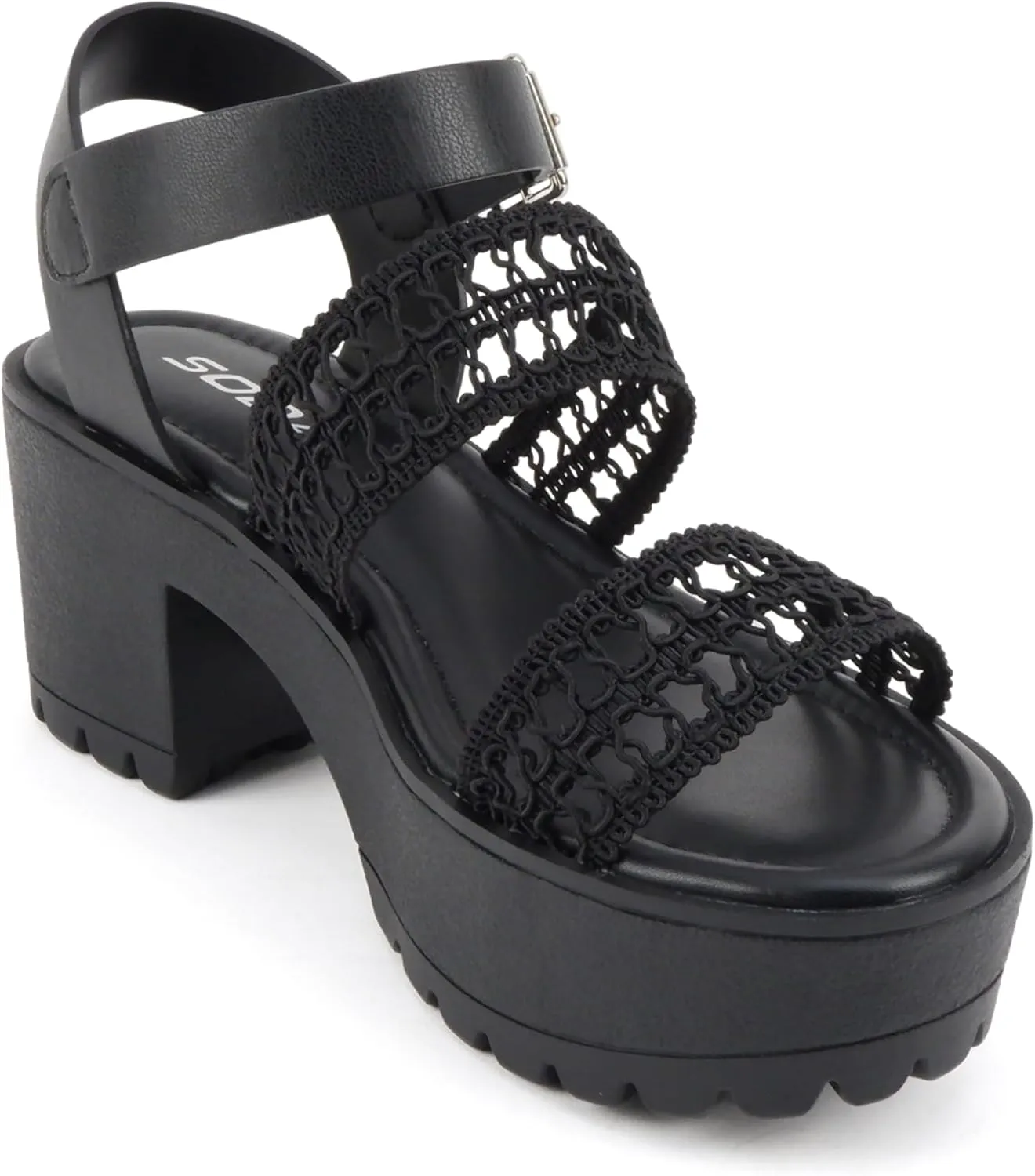 Soda ACCOUNT ~ Women Open Toe Two Bands Lug sole Fashion Block Heel Sandals with Adjustable Ankle Strap