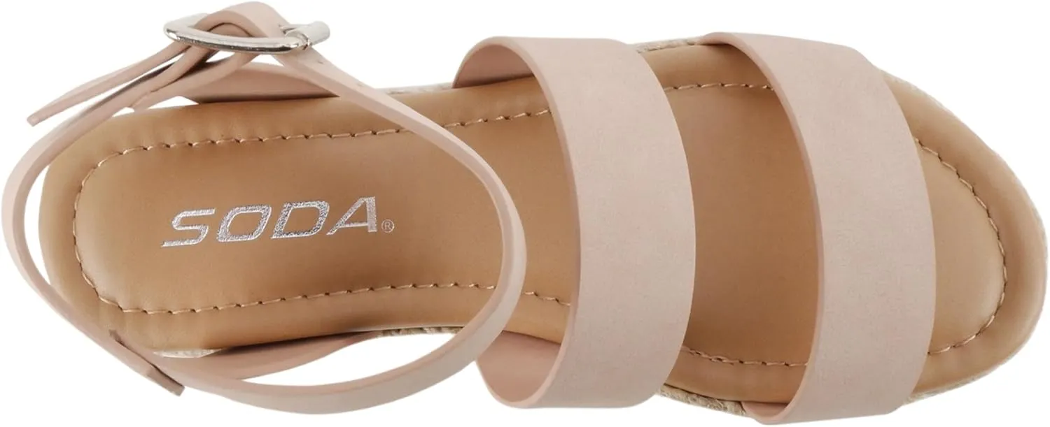 Soda BRYCE-2 Kids/Children/Girls Open Toe Two Bands Espadrille Jute Platform Wedge Casual Fashion Flatform Sandals with Buckle Ankle Strap