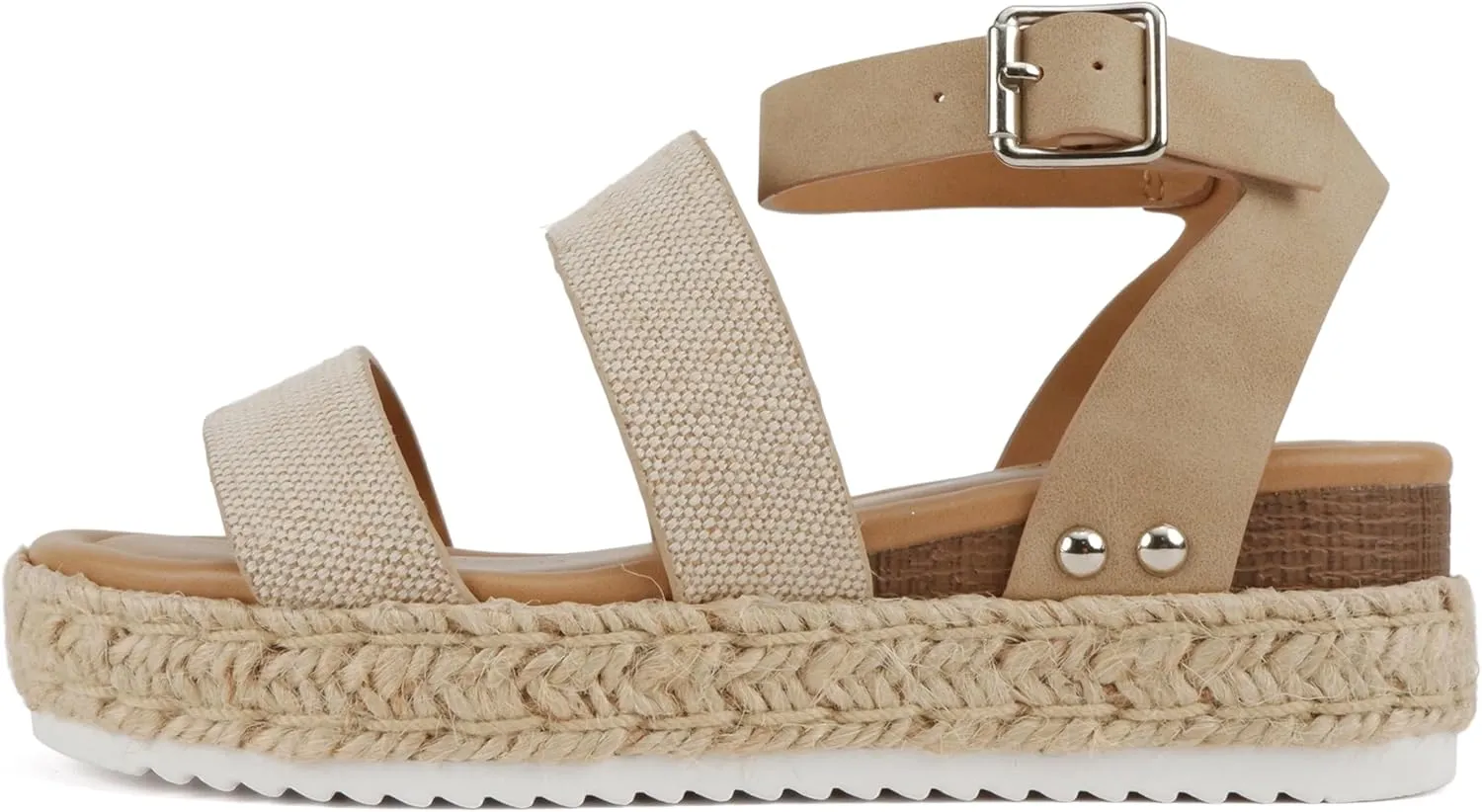 Soda BRYCE-2 Kids/Children/Girls Open Toe Two Bands Espadrille Jute Platform Wedge Casual Fashion Flatform Sandals with Buckle Ankle Strap