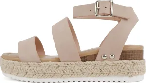 Soda BRYCE-2 Kids/Children/Girls Open Toe Two Bands Espadrille Jute Platform Wedge Casual Fashion Flatform Sandals with Buckle Ankle Strap