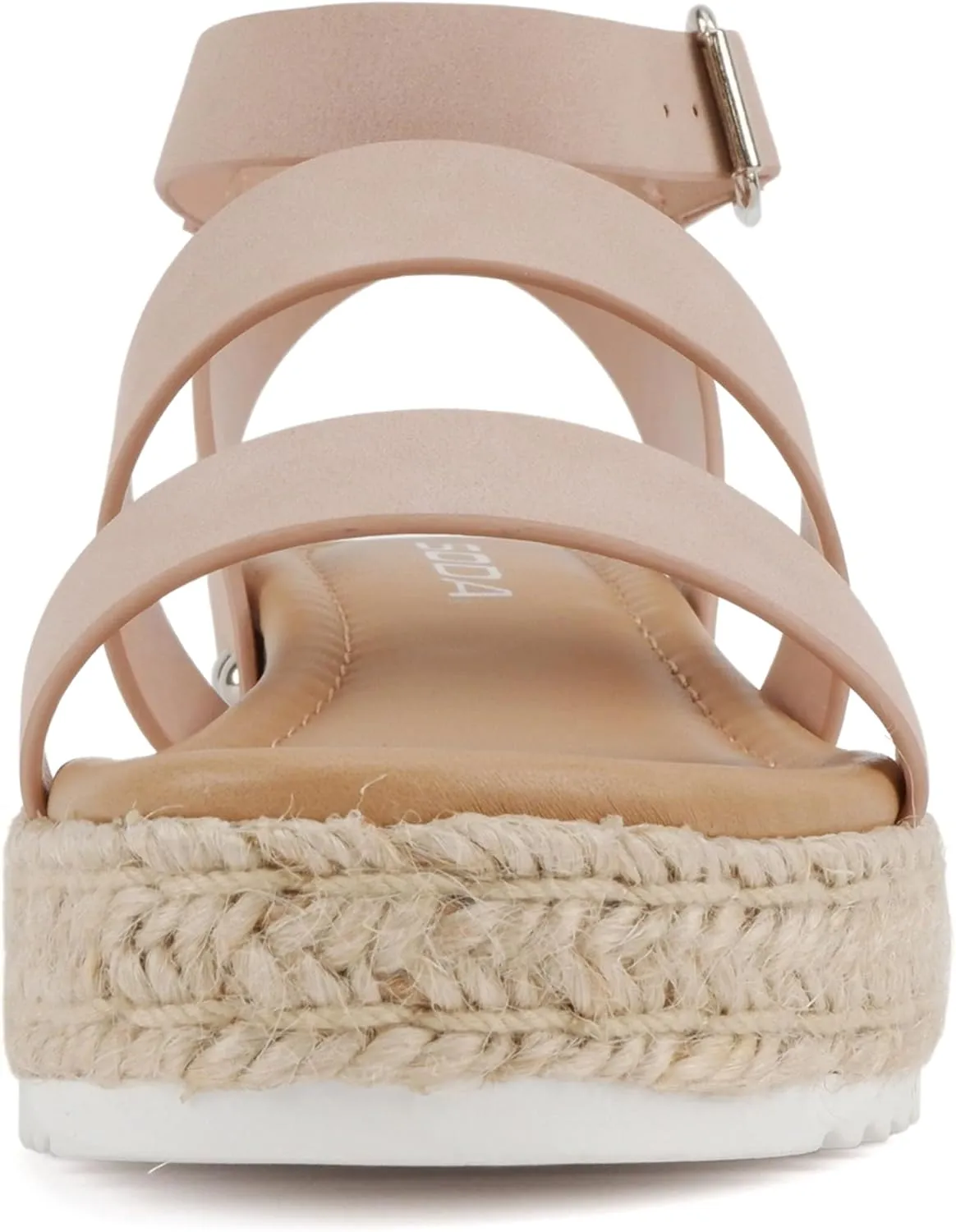 Soda BRYCE-2 Kids/Children/Girls Open Toe Two Bands Espadrille Jute Platform Wedge Casual Fashion Flatform Sandals with Buckle Ankle Strap