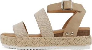 Soda BRYCE-2 Kids/Children/Girls Open Toe Two Bands Espadrille Jute Platform Wedge Casual Fashion Flatform Sandals with Buckle Ankle Strap