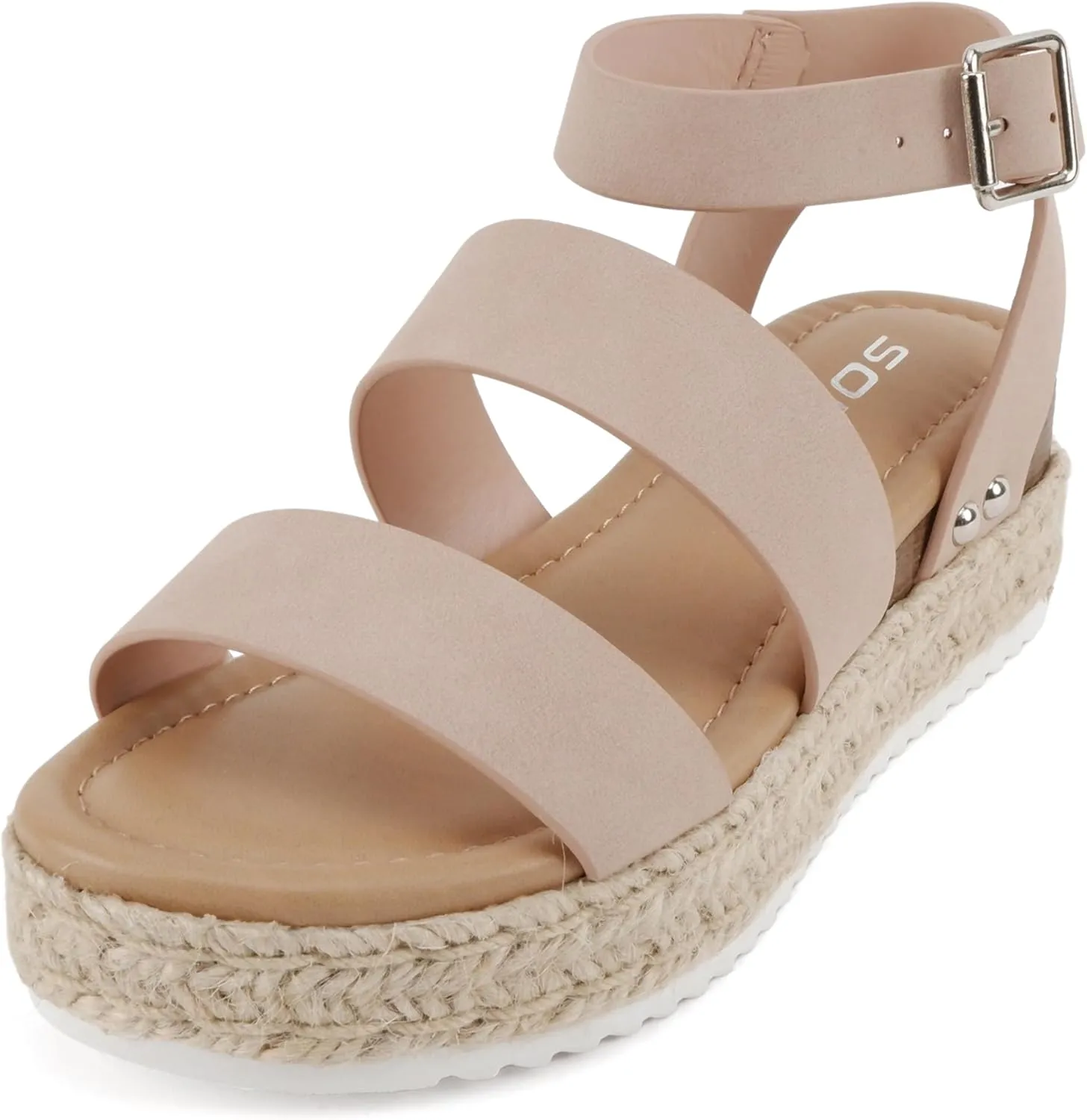 Soda BRYCE-2 Kids/Children/Girls Open Toe Two Bands Espadrille Jute Platform Wedge Casual Fashion Flatform Sandals with Buckle Ankle Strap