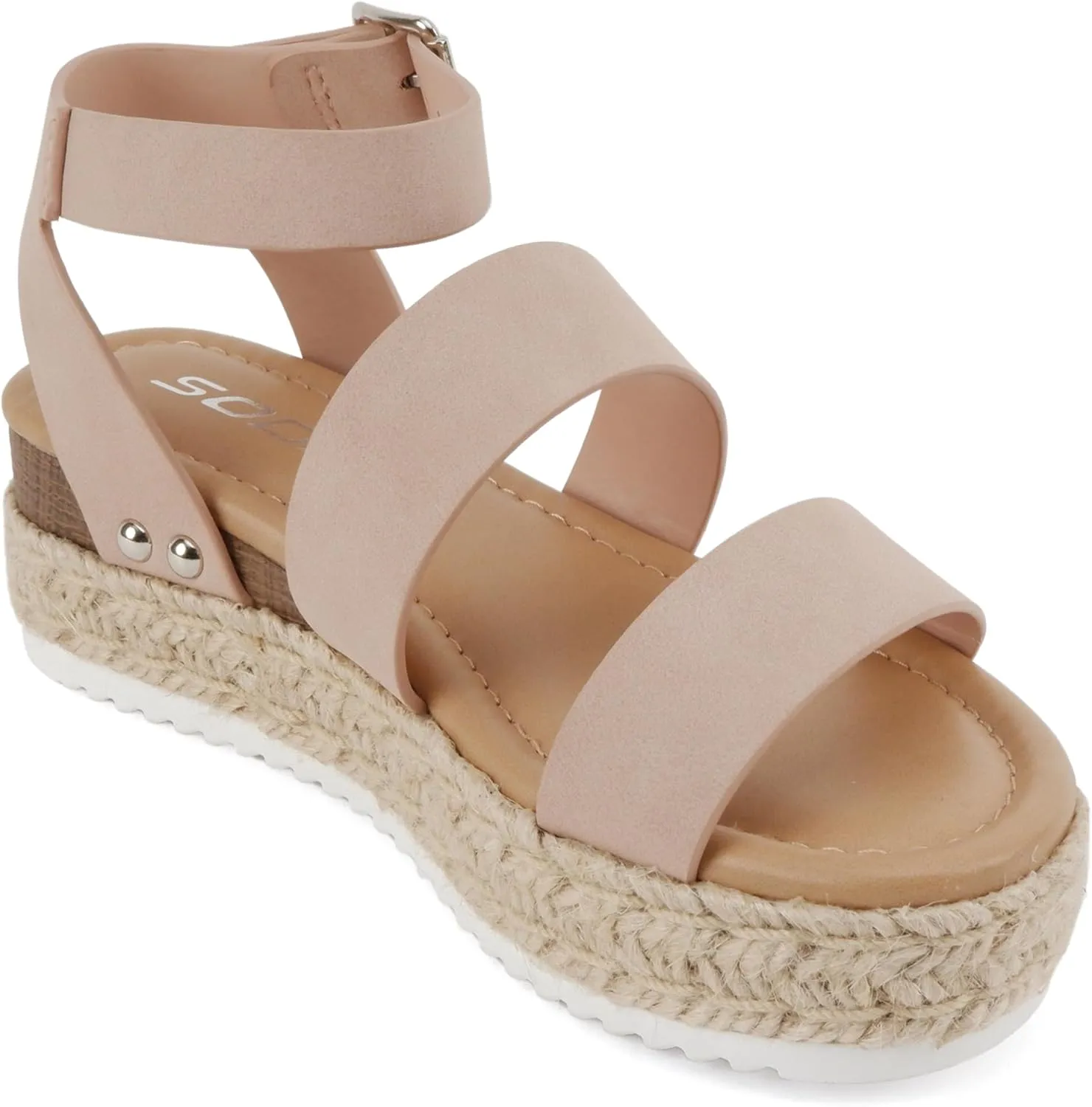 Soda BRYCE-2 Kids/Children/Girls Open Toe Two Bands Espadrille Jute Platform Wedge Casual Fashion Flatform Sandals with Buckle Ankle Strap