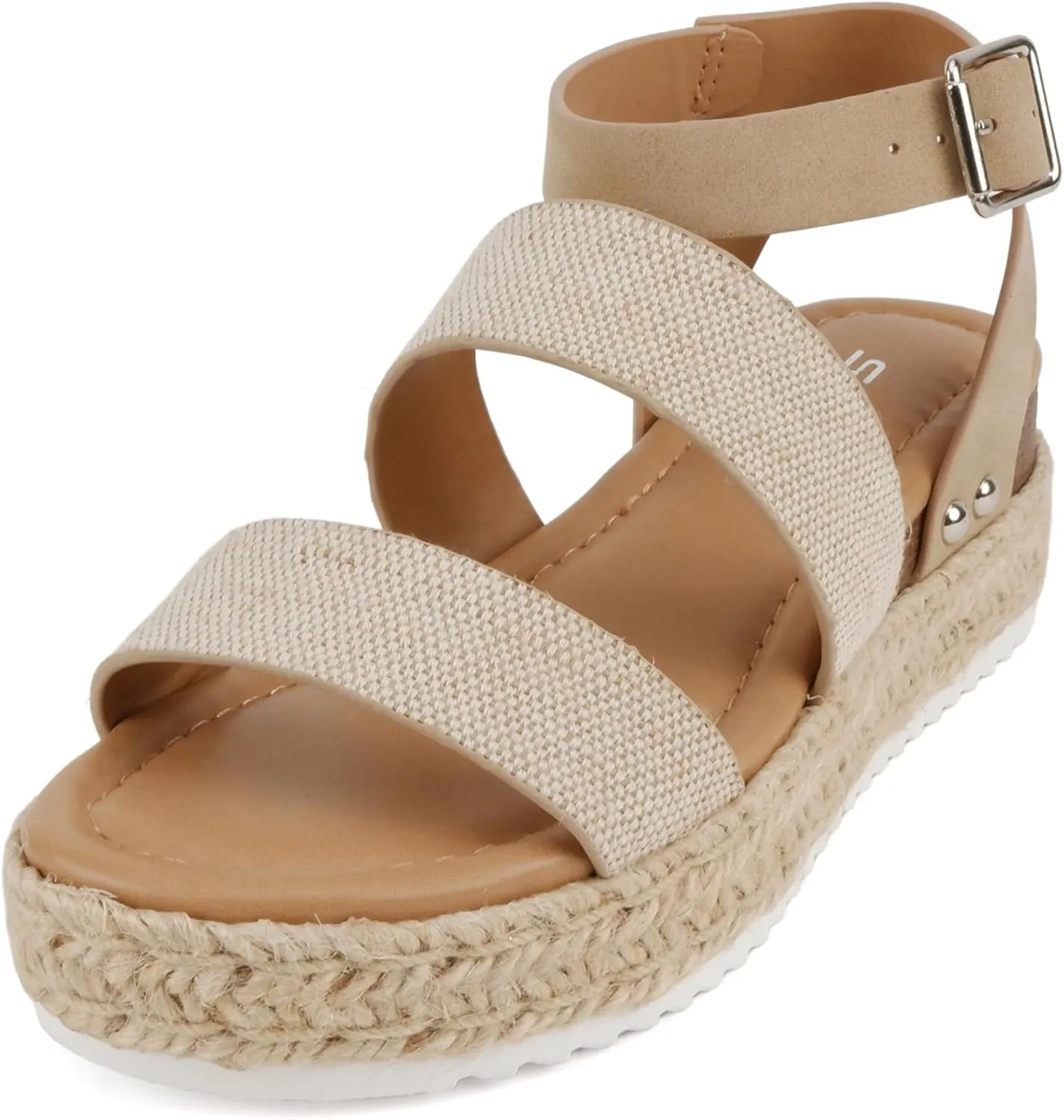 Soda BRYCE-2 Kids/Children/Girls Open Toe Two Bands Espadrille Jute Platform Wedge Casual Fashion Flatform Sandals with Buckle Ankle Strap