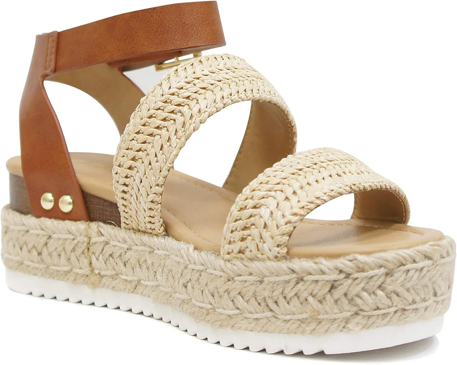 Soda Top Shoe Bryce Open Toe Buckle Ankle Strap Espadrilles Flatform Wedge Casual Sandal