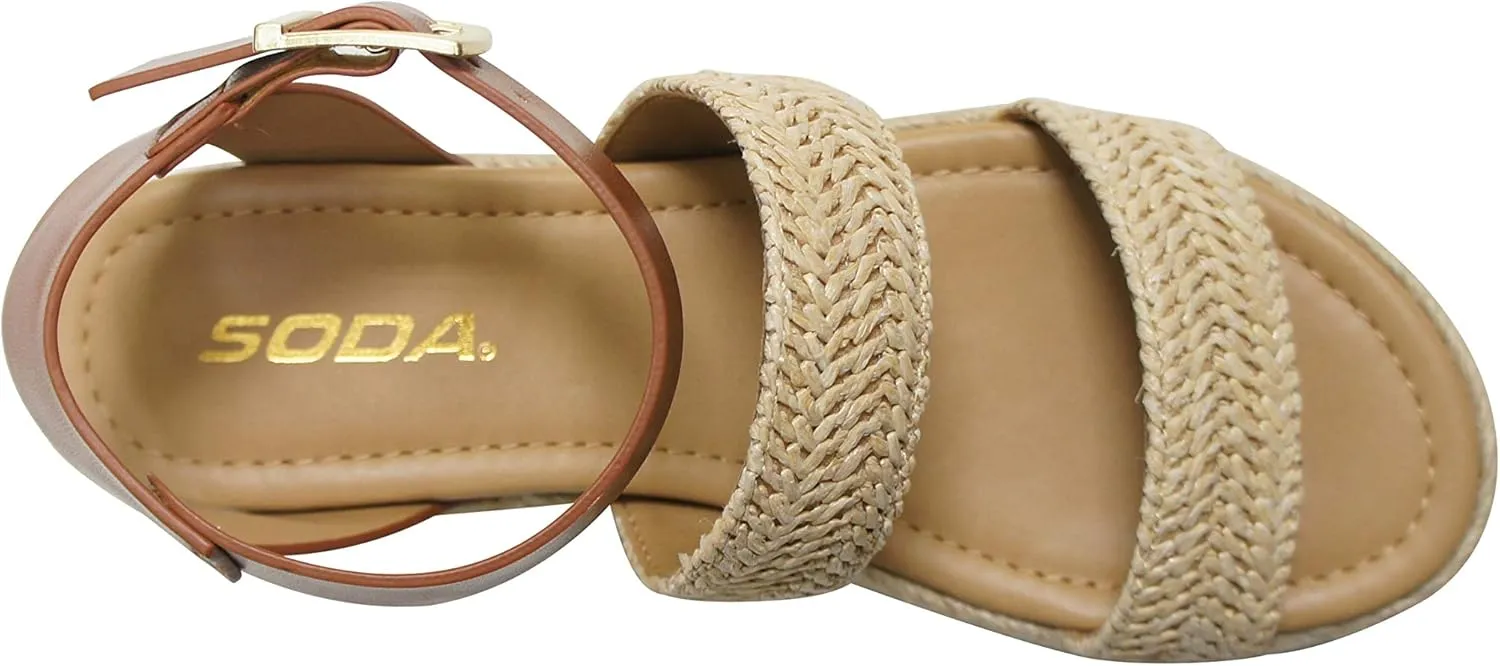 Soda Top Shoe Bryce Open Toe Buckle Ankle Strap Espadrilles Flatform Wedge Casual Sandal