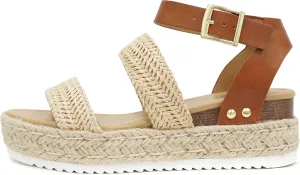 Soda Top Shoe Bryce Open Toe Buckle Ankle Strap Espadrilles Flatform Wedge Casual Sandal