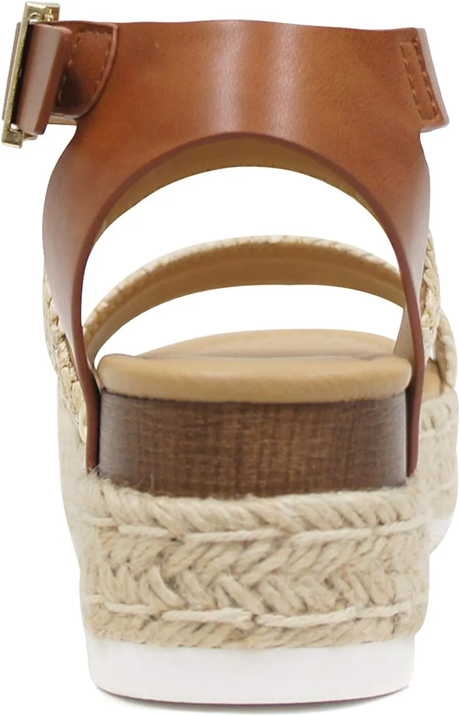 Soda Top Shoe Bryce Open Toe Buckle Ankle Strap Espadrilles Flatform Wedge Casual Sandal