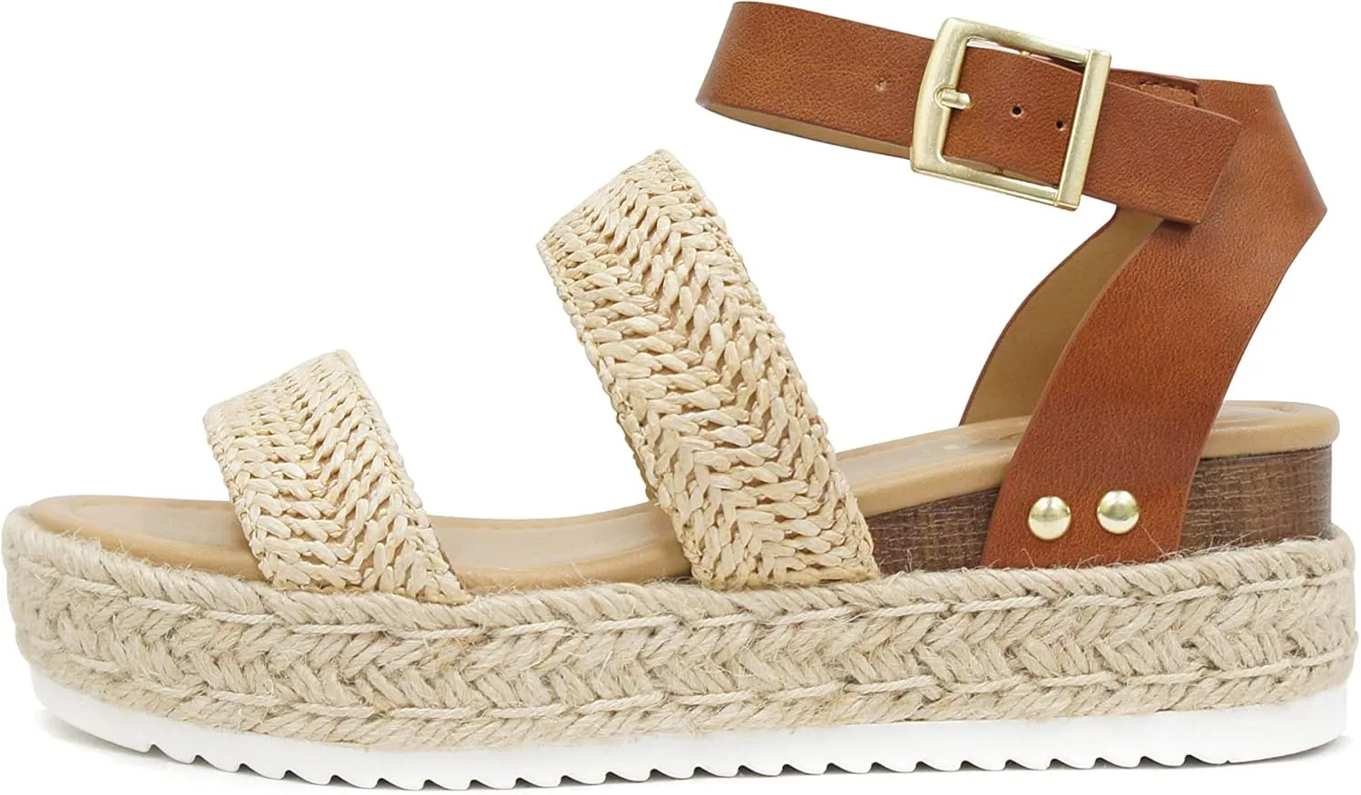 Soda Top Shoe Bryce Open Toe Buckle Ankle Strap Espadrilles Flatform Wedge Casual Sandal