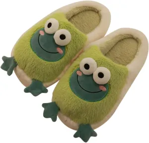 Solyinne Women's Cute Frog Slippers - Winter Warm Fluffy Fleece Indoor Outdoor Shoes