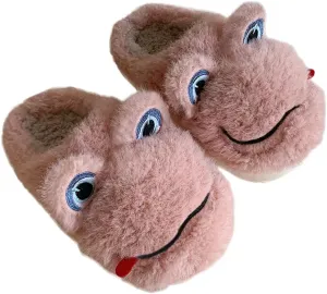 Solyinne Women's Cute Frog Slippers - Winter Warm Fluffy Fleece Indoor Outdoor Shoes