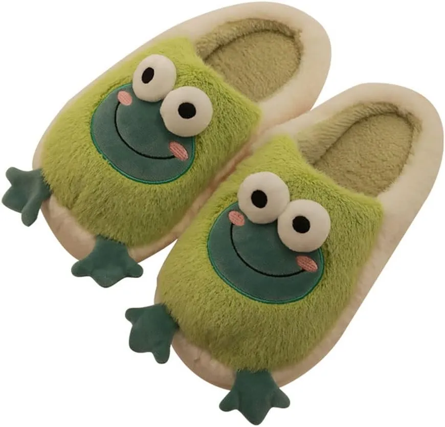 Solyinne Women's Cute Frog Slippers - Winter Warm Fluffy Fleece Indoor Outdoor Shoes
