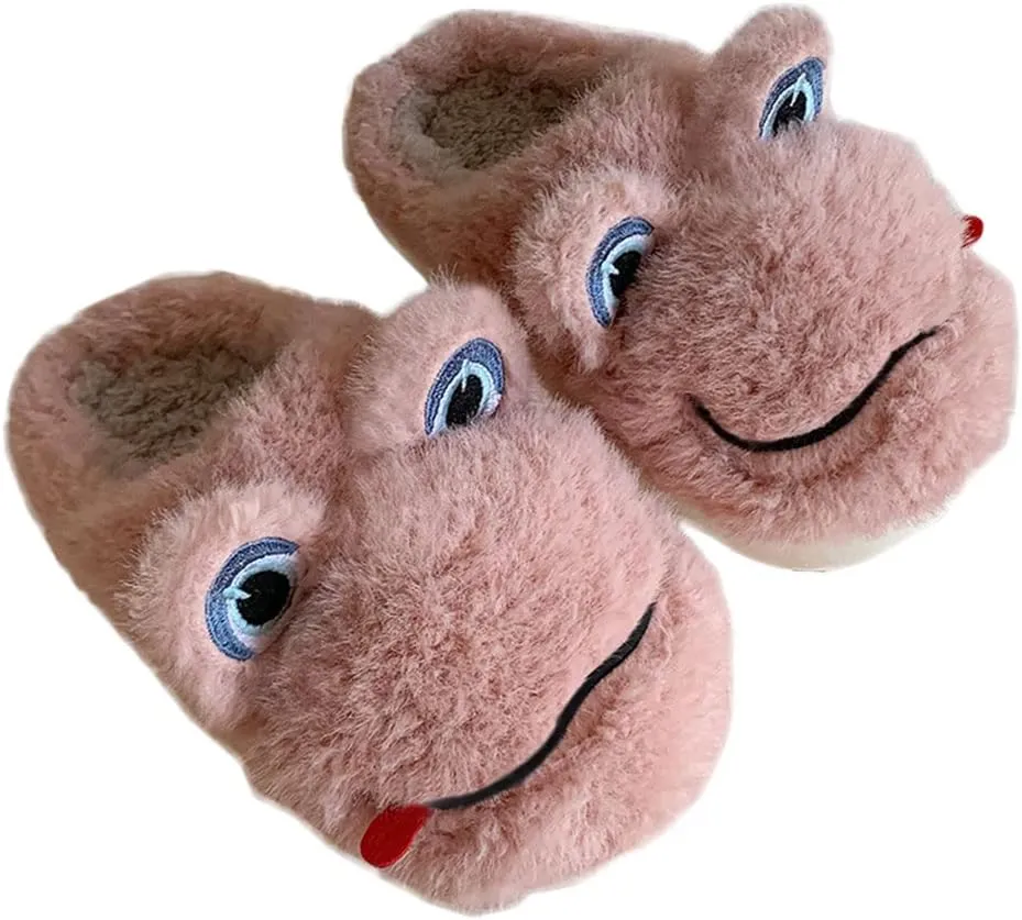 Solyinne Women's Cute Frog Slippers - Winter Warm Fluffy Fleece Indoor Outdoor Shoes
