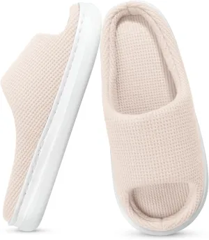 SOULROSE Summer House Memory Foam Slippers Comfy Spa Bedroom Slides Women Cloud Lightweight Waffle Cozy Open Toe Indoor Outdoor Platform Shoes