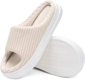 SOULROSE Summer House Memory Foam Slippers Comfy Spa Bedroom Slides Women Cloud Lightweight Waffle Cozy Open Toe Indoor Outdoor Platform Shoes