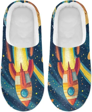 Space Rocket Planet Slippers for Women Men Indoor Slippers Memory Foam Fuzzy Slippers House Shoes for Indoor Outdoor Size 6/7 214b6847