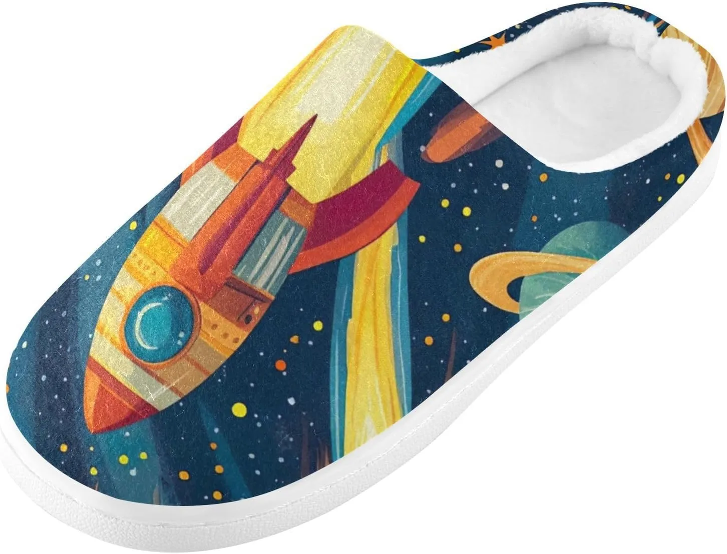 Space Rocket Planet Slippers for Women Men Indoor Slippers Memory Foam Fuzzy Slippers House Shoes for Indoor Outdoor Size 6/7 214b6847