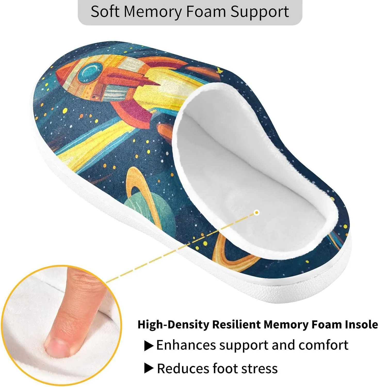 Space Rocket Planet Slippers for Women Men Indoor Slippers Memory Foam Fuzzy Slippers House Shoes for Indoor Outdoor Size 6/7 214b6847