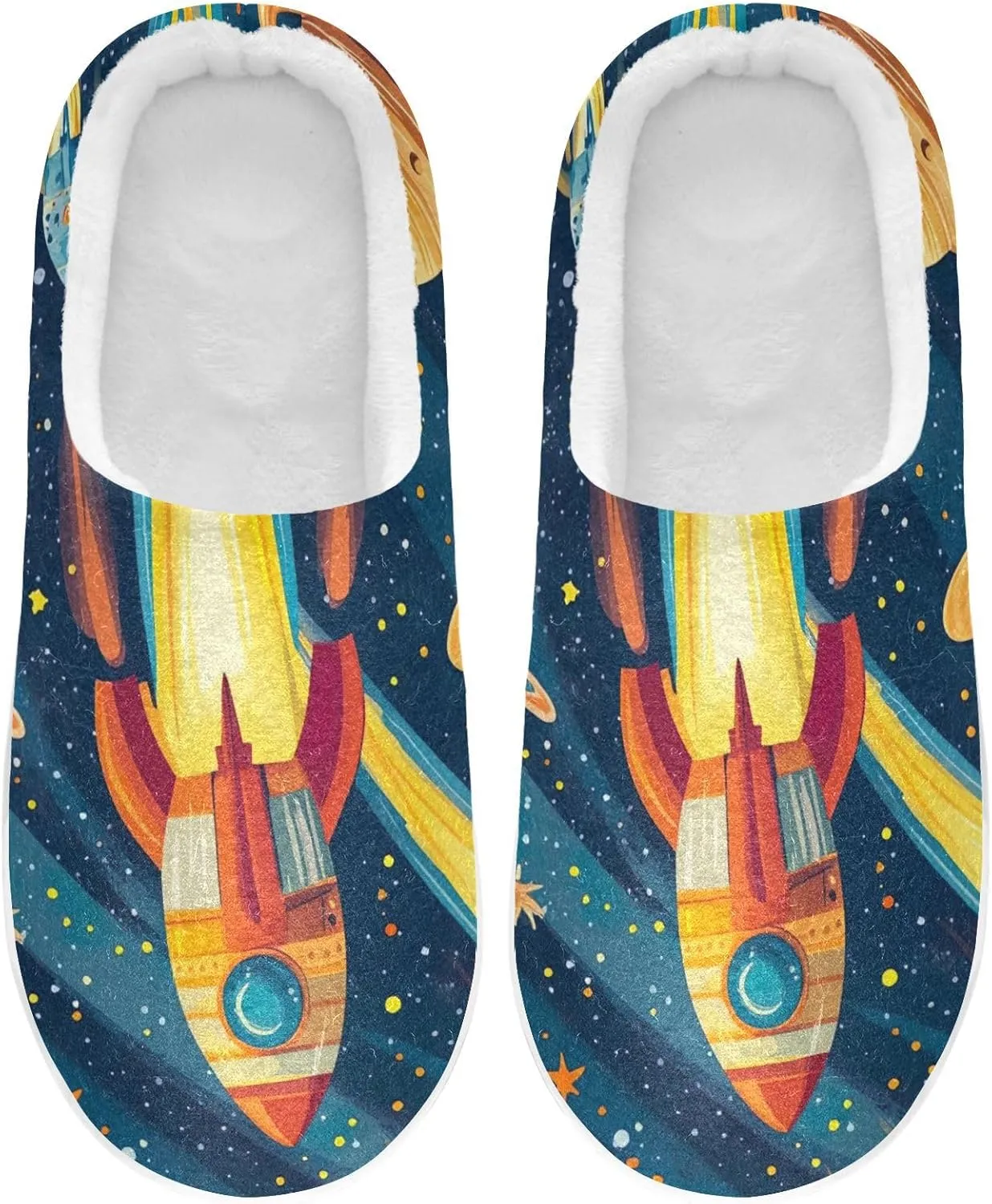 Space Rocket Planet Slippers for Women Men Indoor Slippers Memory Foam Fuzzy Slippers House Shoes for Indoor Outdoor Size 6/7 214b6847