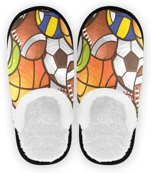 Sport Ball Seamless Slippers for Women Men, Womens House Slippers Socks Indoor Slipper Coral Fleece Bedroom House Shoes