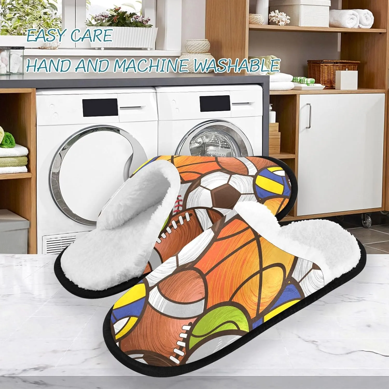 Sport Ball Seamless Slippers for Women Men, Womens House Slippers Socks Indoor Slipper Coral Fleece Bedroom House Shoes