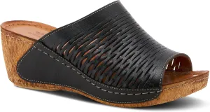 Spring Step Cunacena Women's Leather Slip On Wedge Sandal | Low Heel Sandals for Women with Die Cut Lattice, Stretch Upper, Breathable Lining