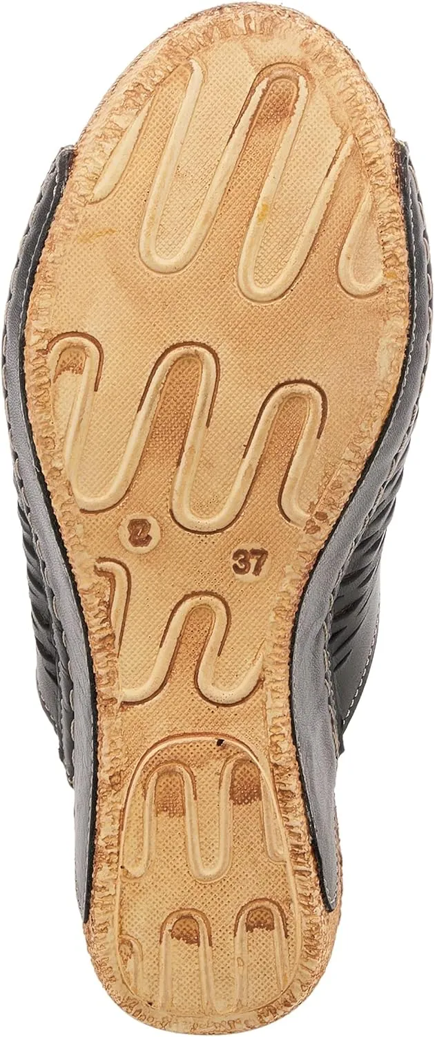 Spring Step Cunacena Women's Leather Slip On Wedge Sandal | Low Heel Sandals for Women with Die Cut Lattice, Stretch Upper, Breathable Lining