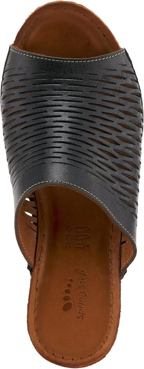 Spring Step Cunacena Women's Leather Slip On Wedge Sandal | Low Heel Sandals for Women with Die Cut Lattice, Stretch Upper, Breathable Lining
