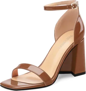 Square Open Toe Block High Heels for Women Ankle Strap Chunky Heeled Sandals Women's Summer Dress Sandal Shoes 3 Inch