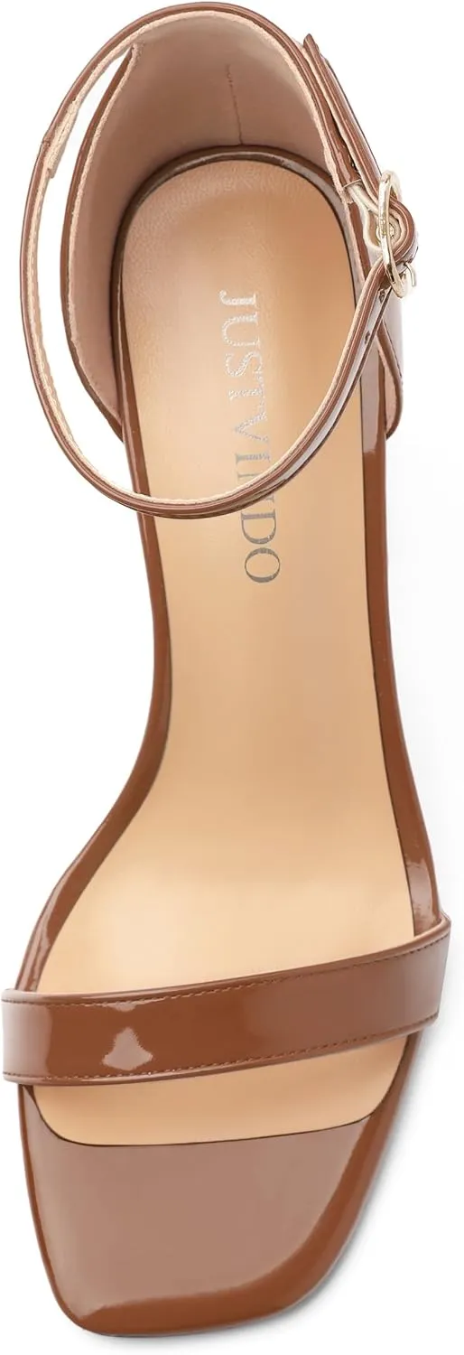 Square Open Toe Block High Heels for Women Ankle Strap Chunky Heeled Sandals Women's Summer Dress Sandal Shoes 3 Inch