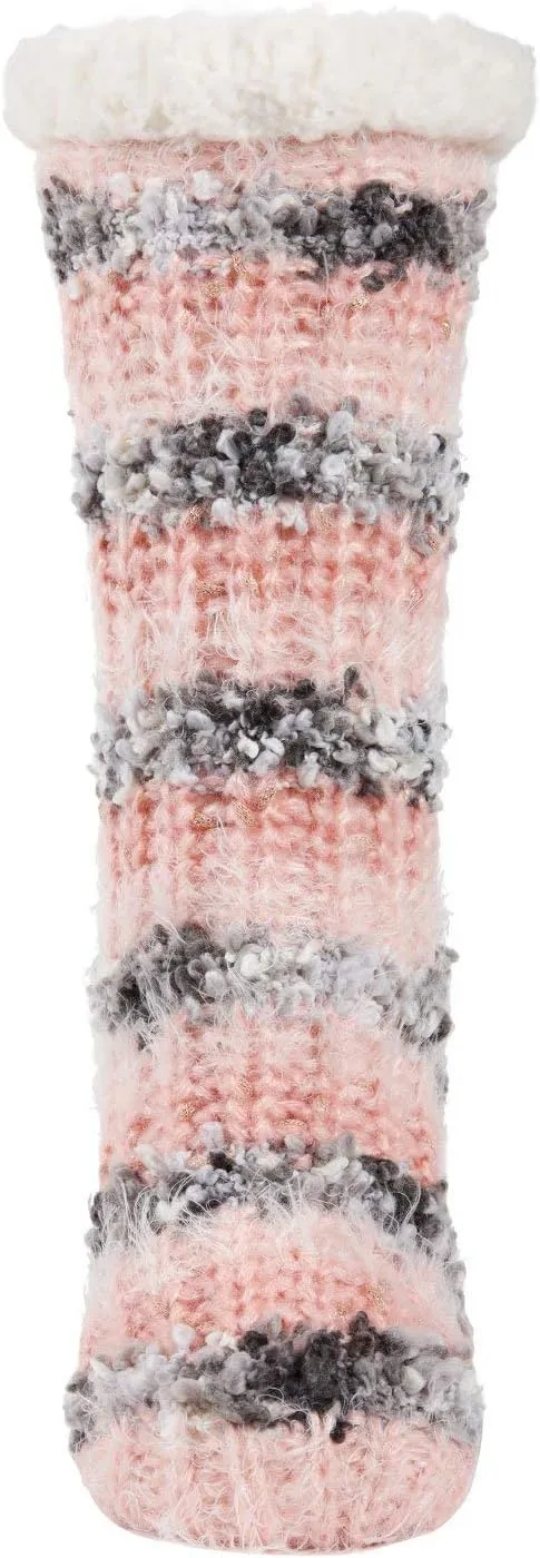 Striped Chunky Knit Plush Lined Slipper Sock