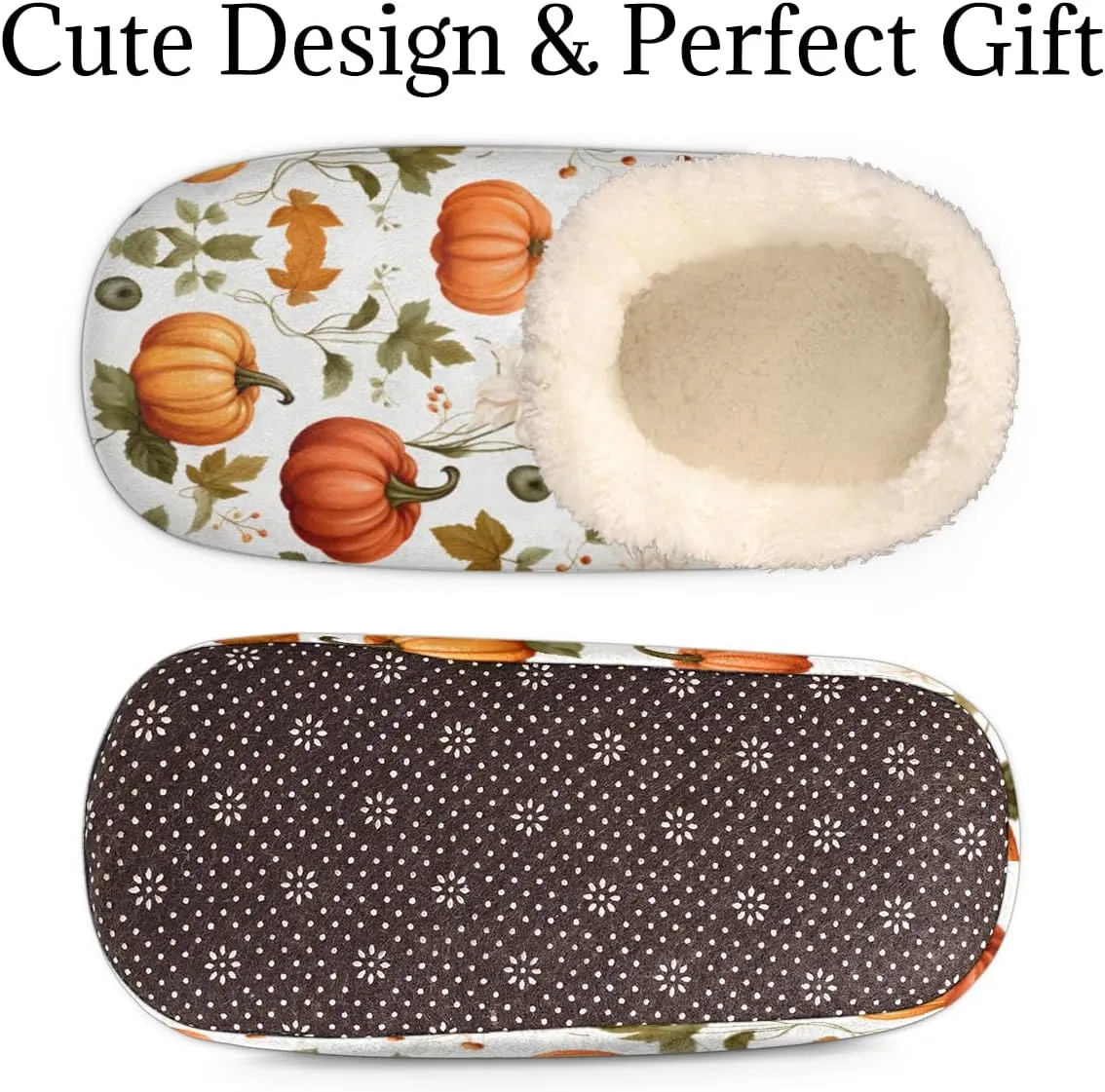 Thanksgiving Pumpkin Slippers for Women Men, Leaves Flower House Slippers Socks Warm Fuzzy Memory Foam Indoor Slippers Lightweight Cozy Anti-Skid Closed Back Home Shoes, Medium