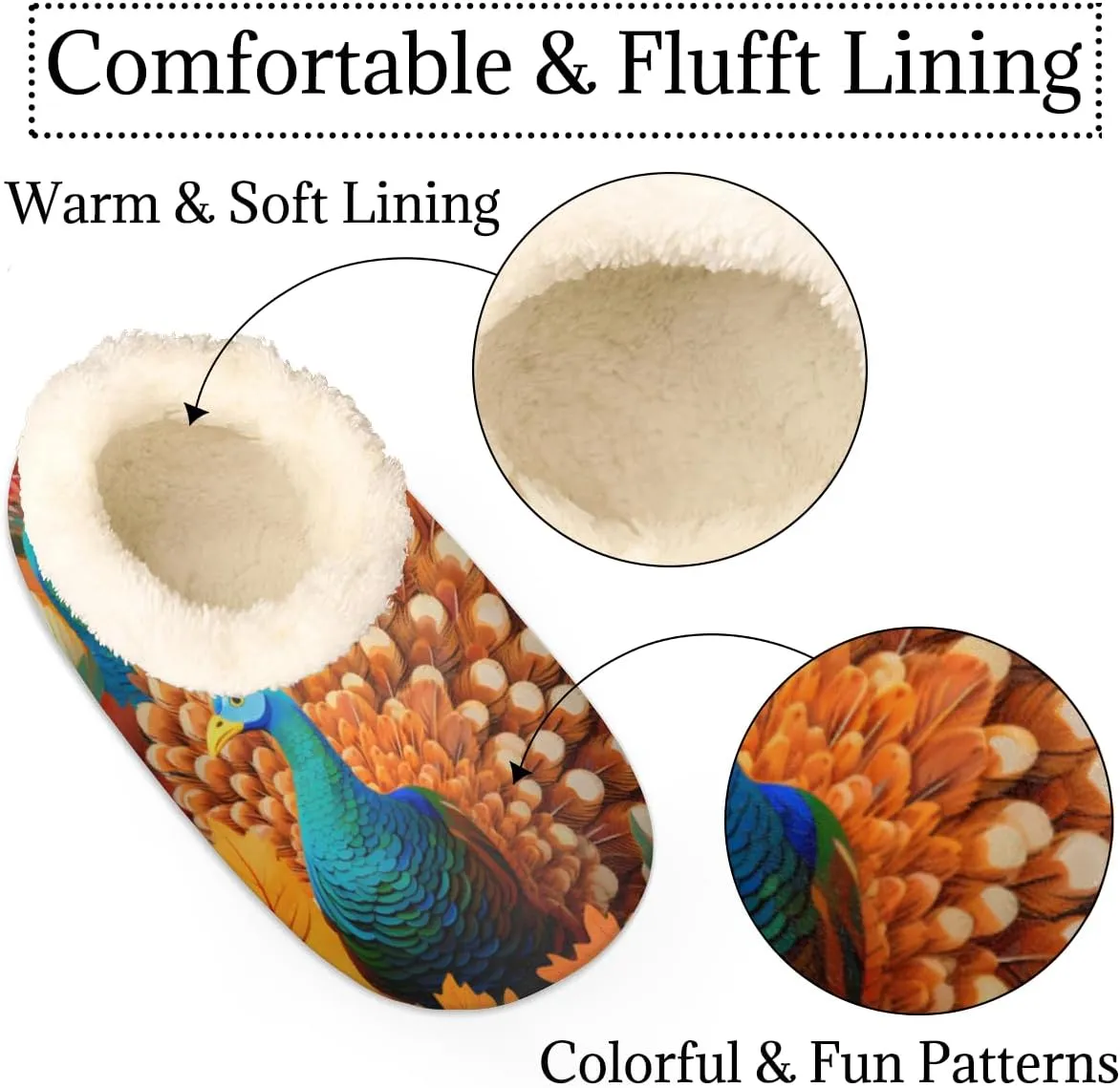 Thanksgiving Turkey Leaf Slippers for Women Men, Fall Leaves House Slippers Socks Warm Fuzzy Memory Foam Indoor Slippers Lightweight Cozy Anti-Skid Closed Back Home Shoes, Medium