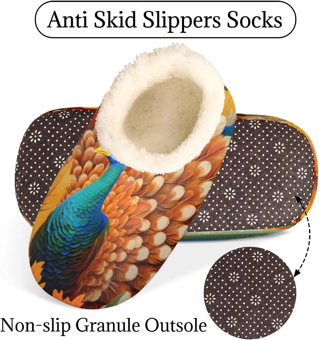 Thanksgiving Turkey Leaf Slippers for Women Men, Fall Leaves House Slippers Socks Warm Fuzzy Memory Foam Indoor Slippers Lightweight Cozy Anti-Skid Closed Back Home Shoes, Medium