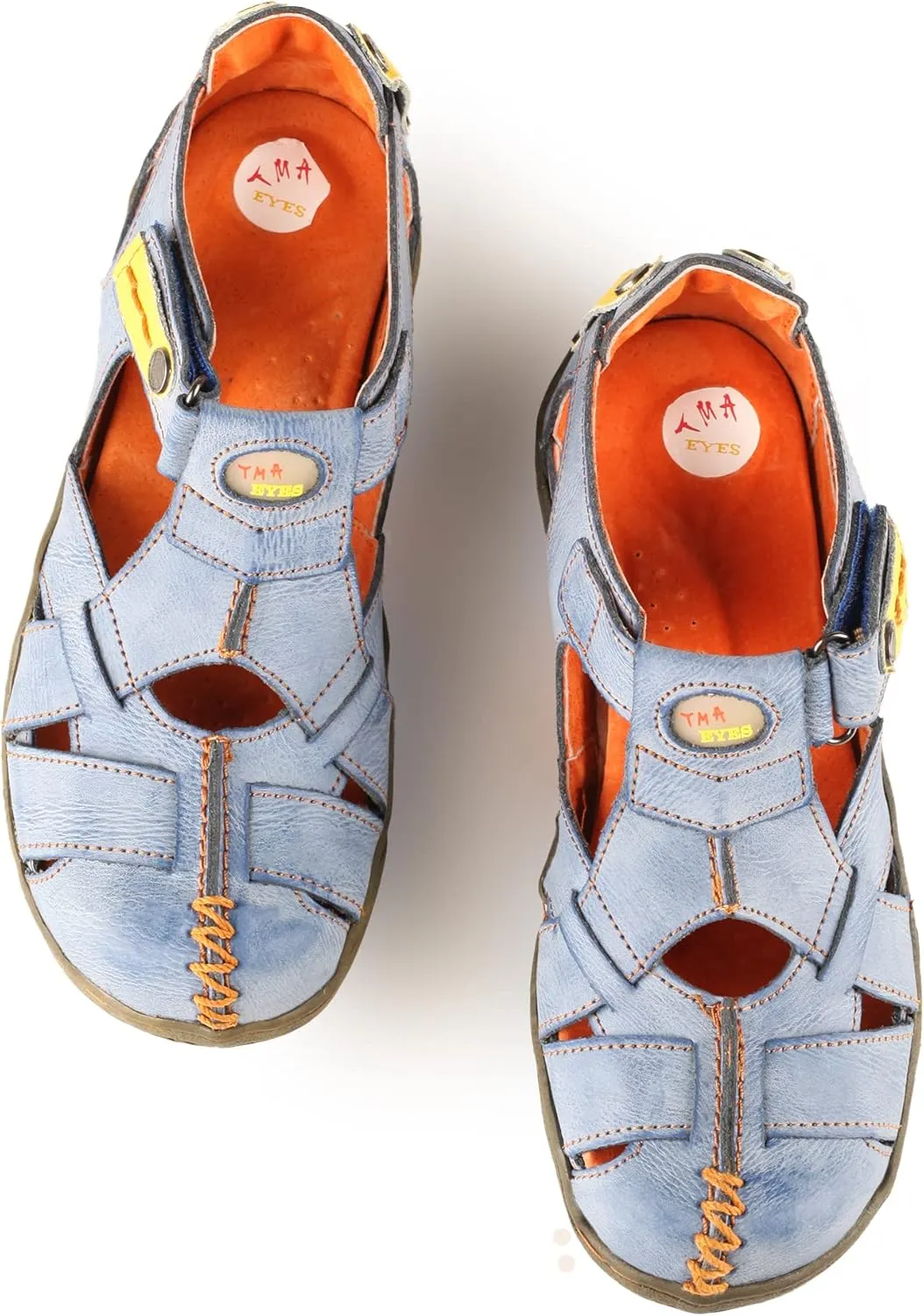TMA EYES Women's Cross Leather and Hand Stitching Upper Casual Sandal for Outdoor