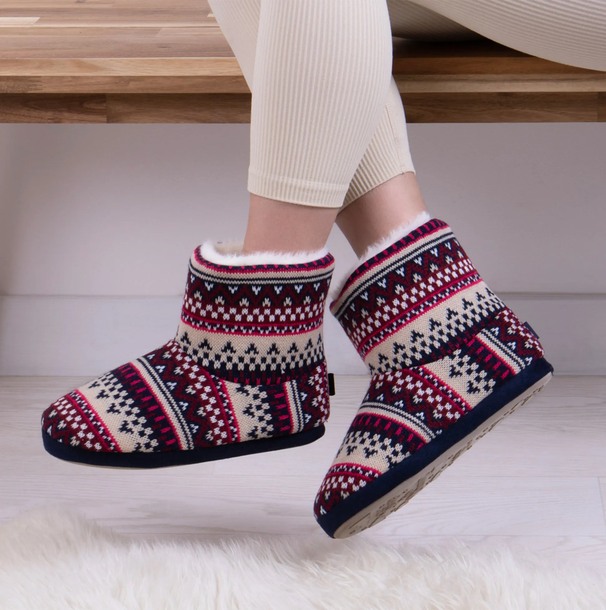 Totes Toasties FAIR ISLE KNIT Womens Boot Slippers Fair Isle