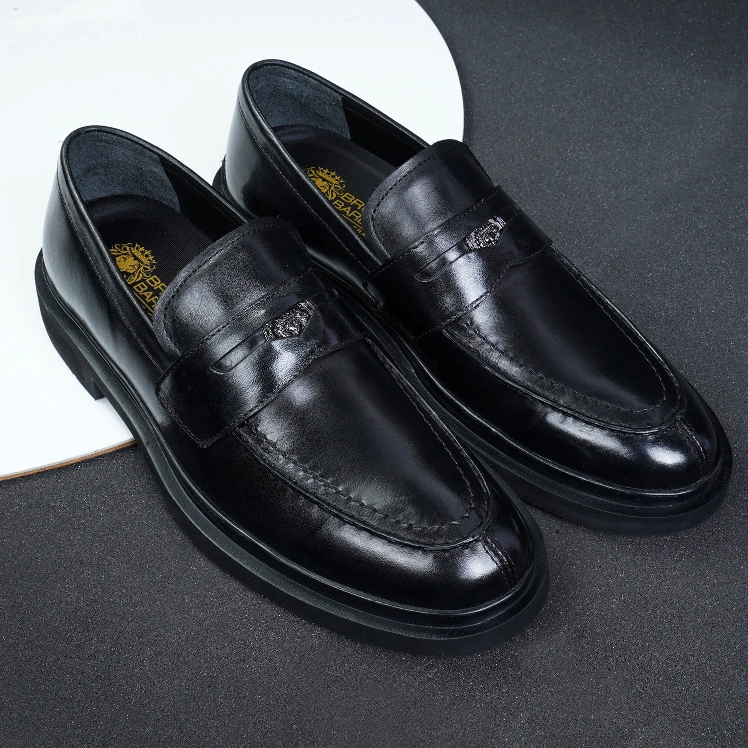 Trademark Lion Logo Penny Lightweight Loafers in Black Leather
