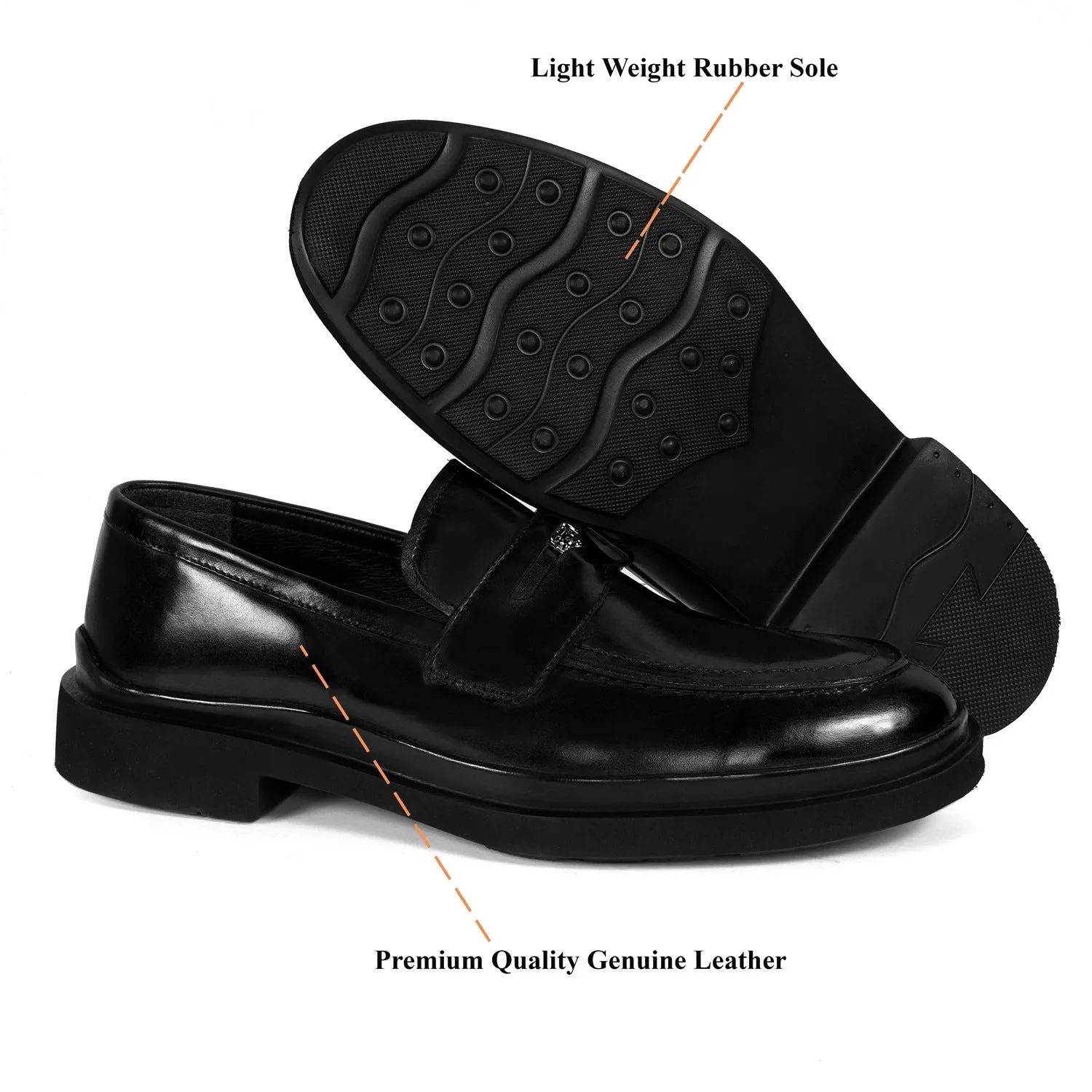Trademark Lion Logo Penny Lightweight Loafers in Black Leather
