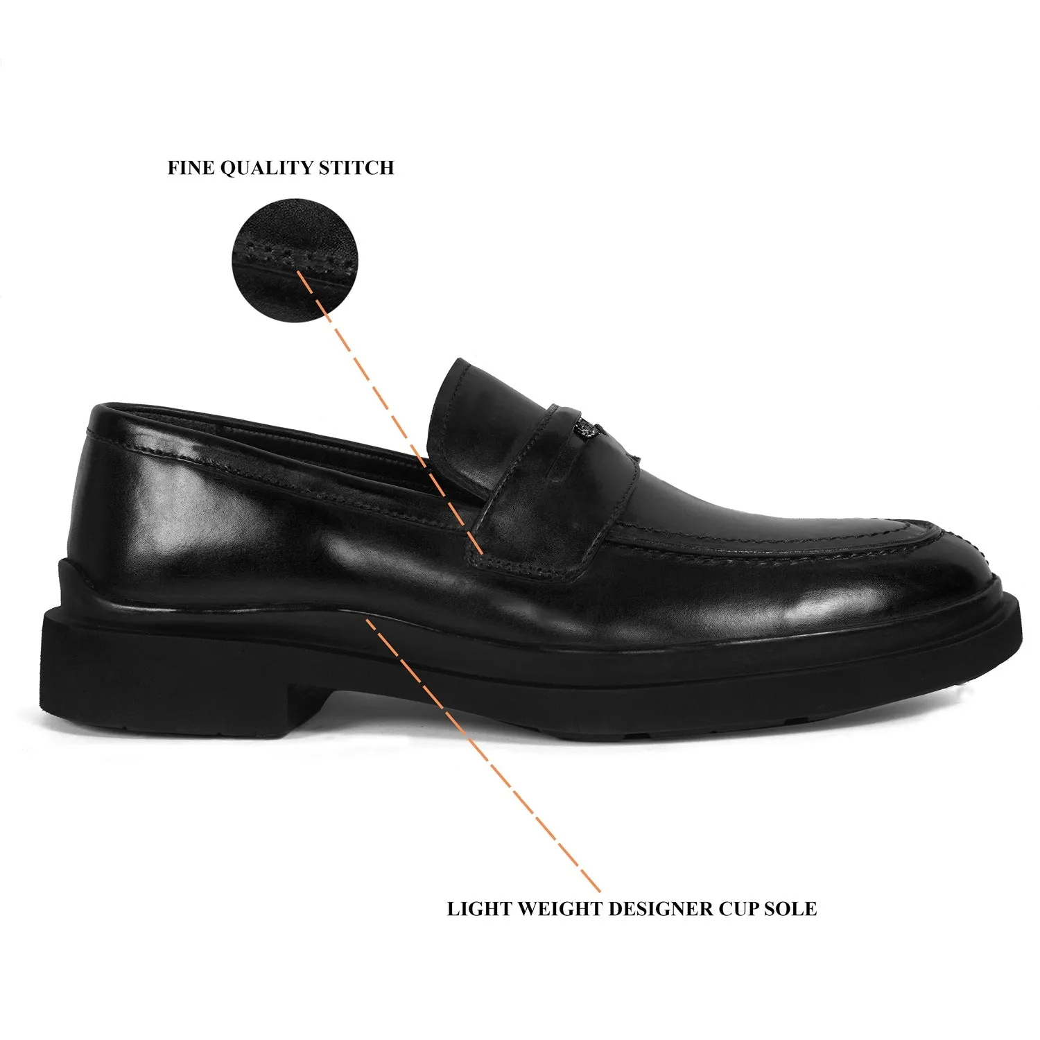 Trademark Lion Logo Penny Lightweight Loafers in Black Leather