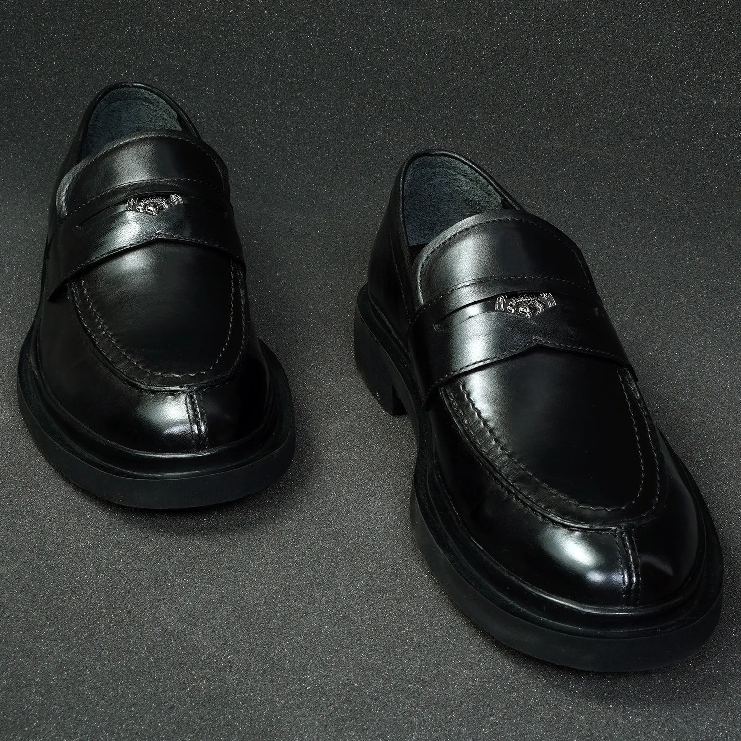 Trademark Lion Logo Penny Lightweight Loafers in Black Leather