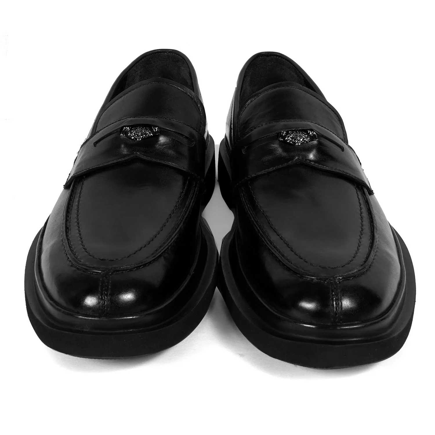 Trademark Lion Logo Penny Lightweight Loafers in Black Leather