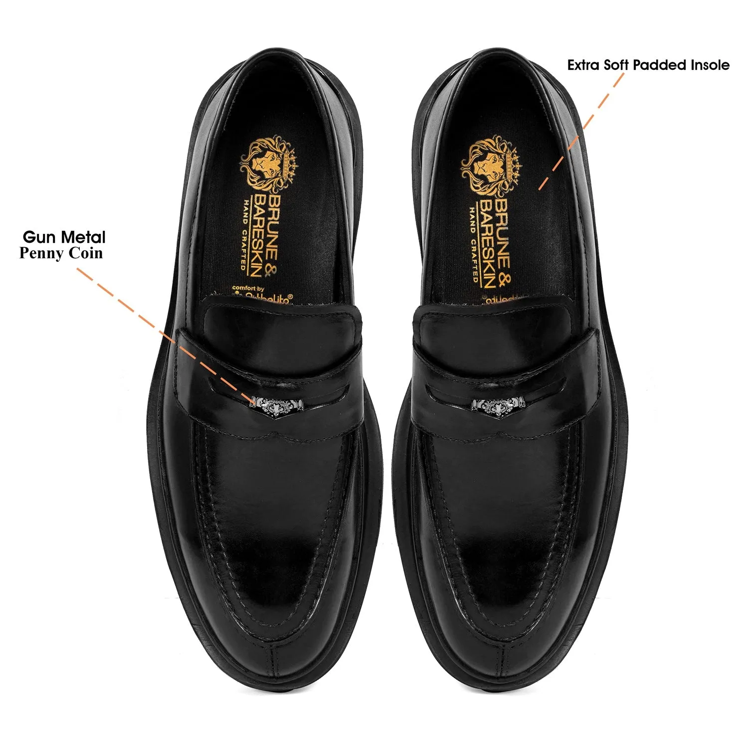Trademark Lion Logo Penny Lightweight Loafers in Black Leather