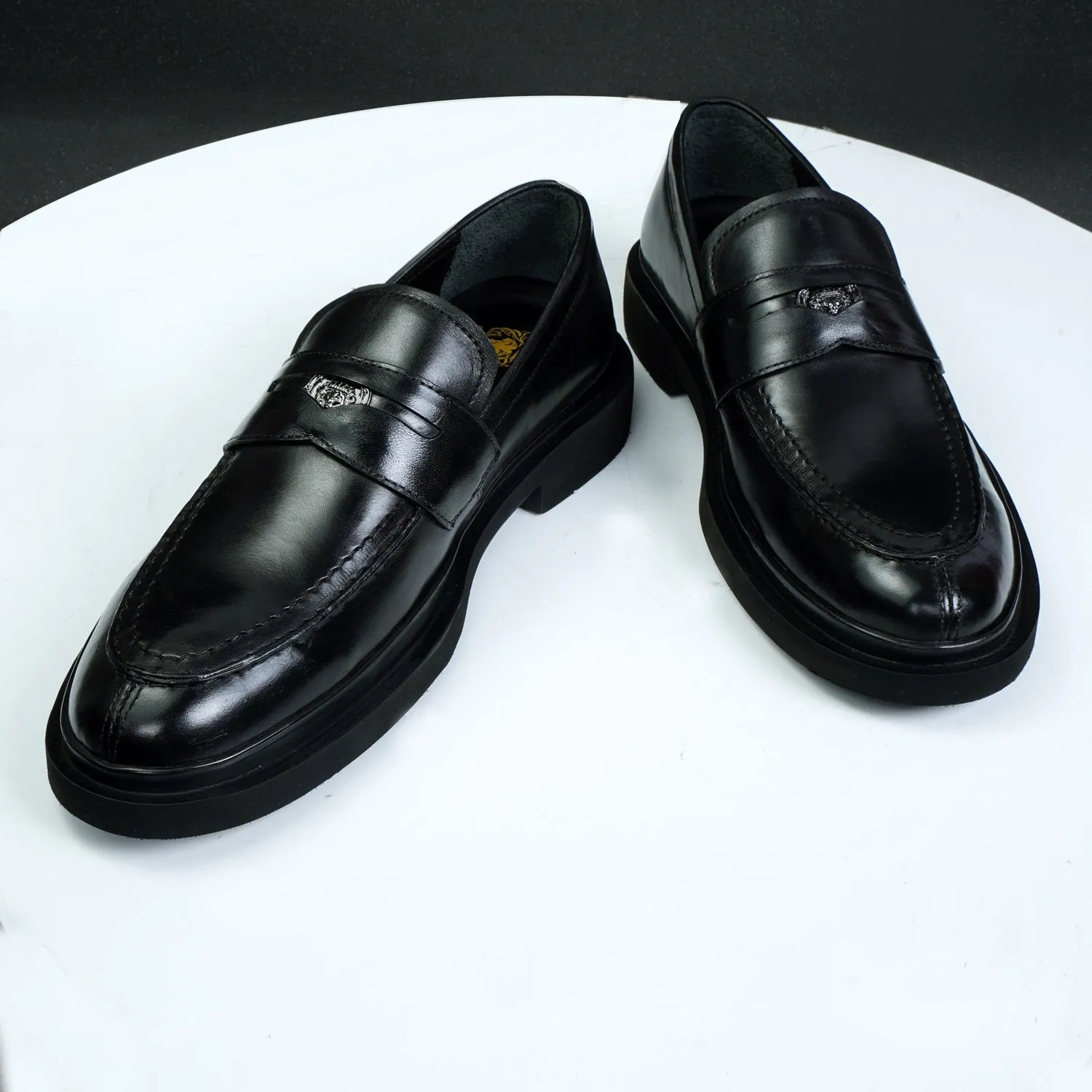 Trademark Lion Logo Penny Lightweight Loafers in Black Leather
