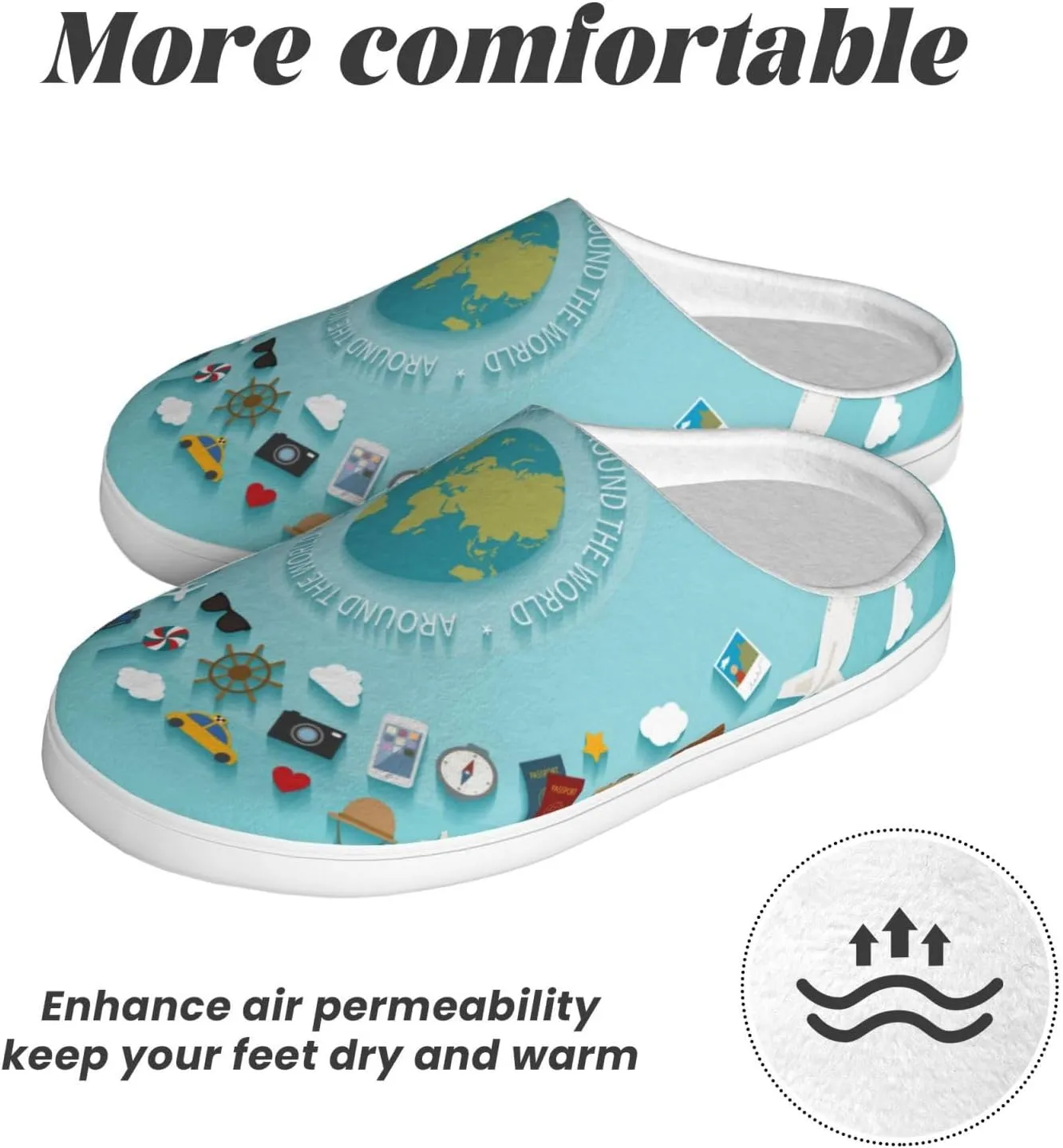Travelling on Airplane Men's Women's Memory Foam Slippers Comfort Flannel Closed Toe House Shoes Indoor Scuff